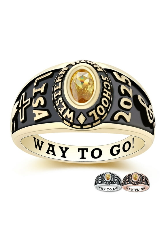 Mementos PJM Customized Petite Women's Class Ring Sterling Silver for High School College-Gold