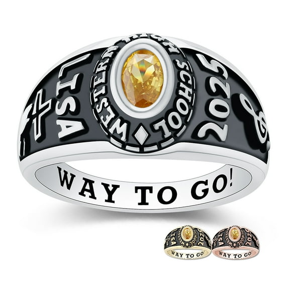 Mementos PJM Customized Petite Women's Class Ring Sterling Silver for High School College-Platinum