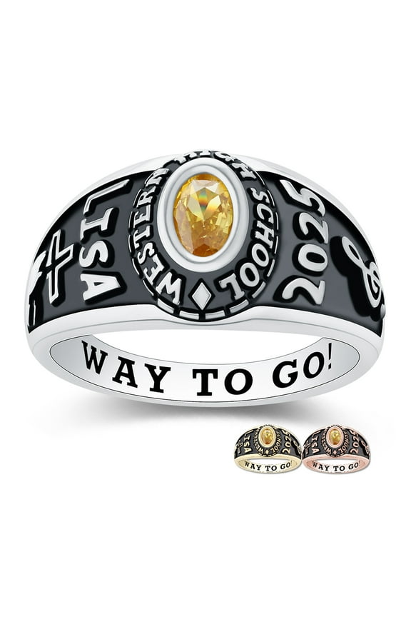 Mementos PJM Customized Petite Women's Class Ring Sterling Silver for High School College-Platinum