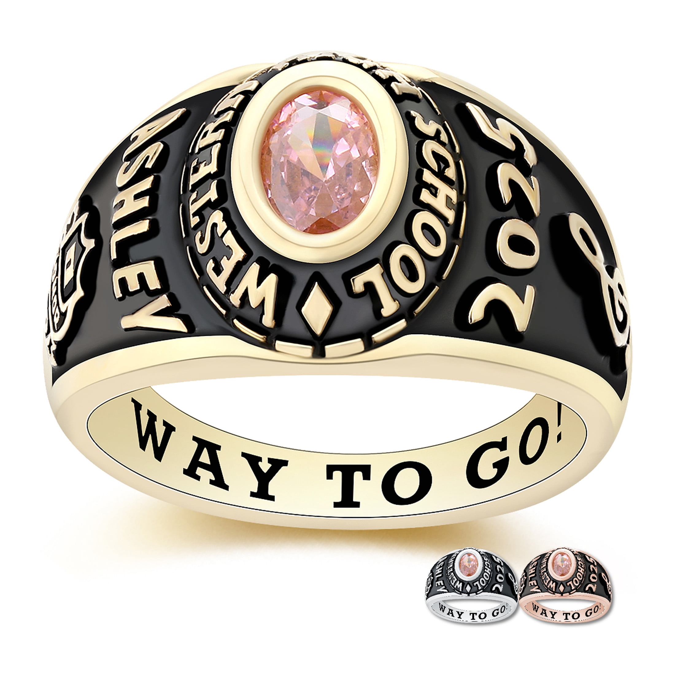 Mementos USA Customized Small Women's Class Ring Sterling Silver for High School College-Gold