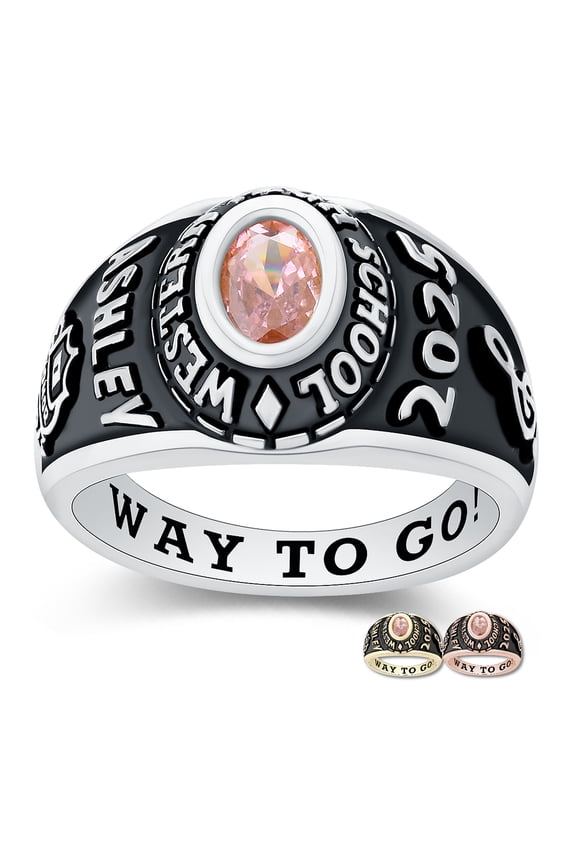 Mementos USA Customized Small Women's Class Ring Sterling Silver for High School College-Platinum
