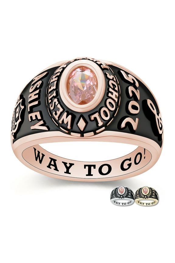 Mementos PJM Customized Small Women's Class Ring Sterling Silver for High School College-Rose Gold