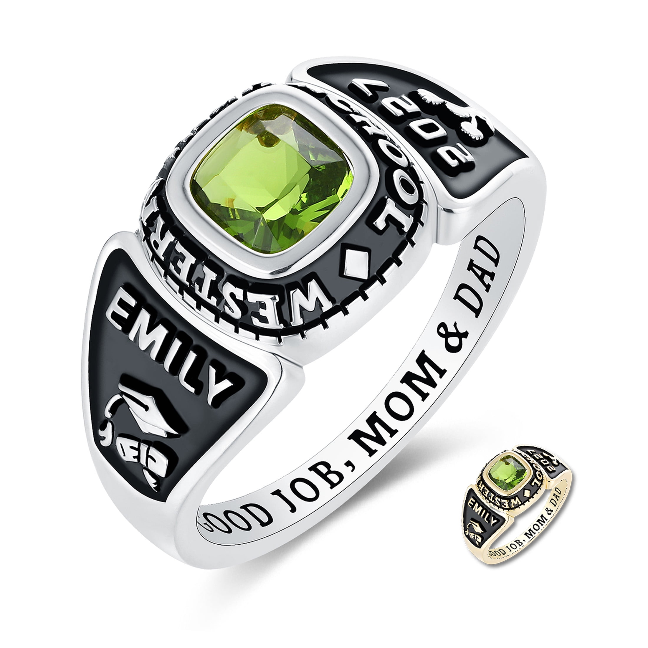 Mementos USA Customized Women's Class Ring 10kt White Gold for High School and College-Eternal