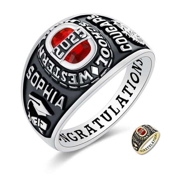 Mementos USA Custom 10kt White Gold Class Rings for Women High School and College-Royal