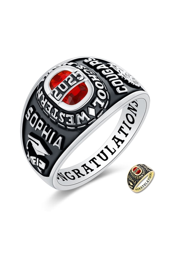 Mementos USA Custom 10kt White Gold Class Rings for Women High School and College-Royal