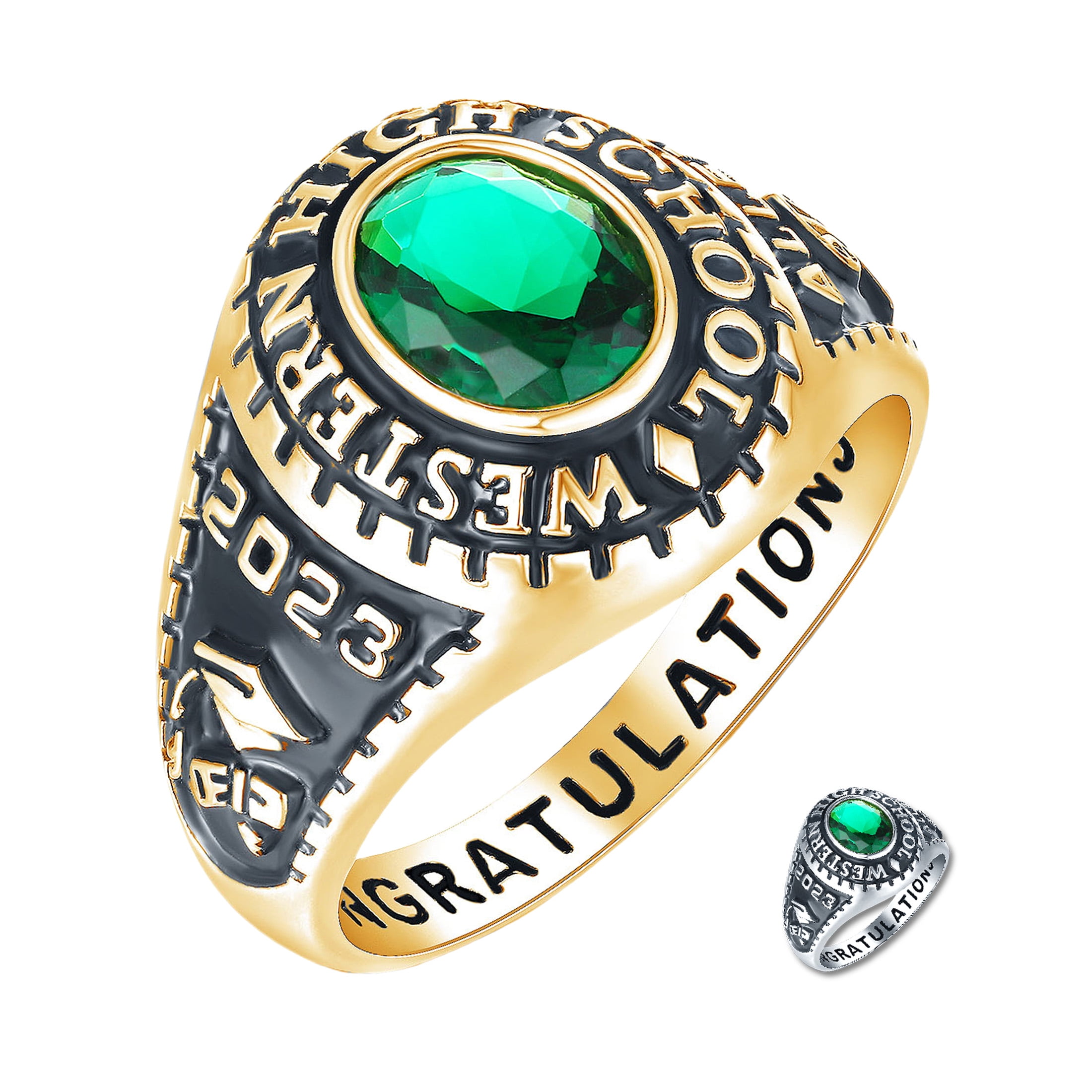 Mementos USA Men's Class Rings Customized 10kt Yellow Gold for High School or College Graduation