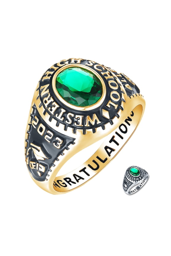 Mementos USA Men's Class Rings Customized 10kt Yellow Gold for High School or College Graduation