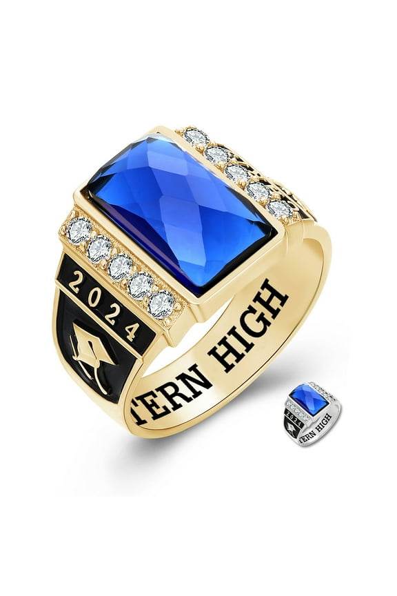 Mementos PJM Custom Men's Class Rings 10kt Yellow Gold for High School and College-Checkboard