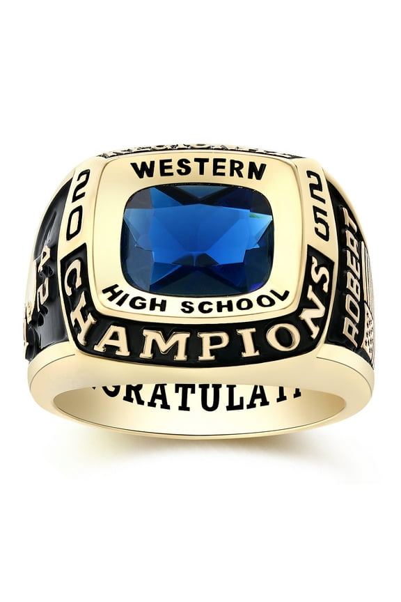 Mementos PJM Custom 10kt Yellow Gold Men's Class Rings for High School and College-Champion
