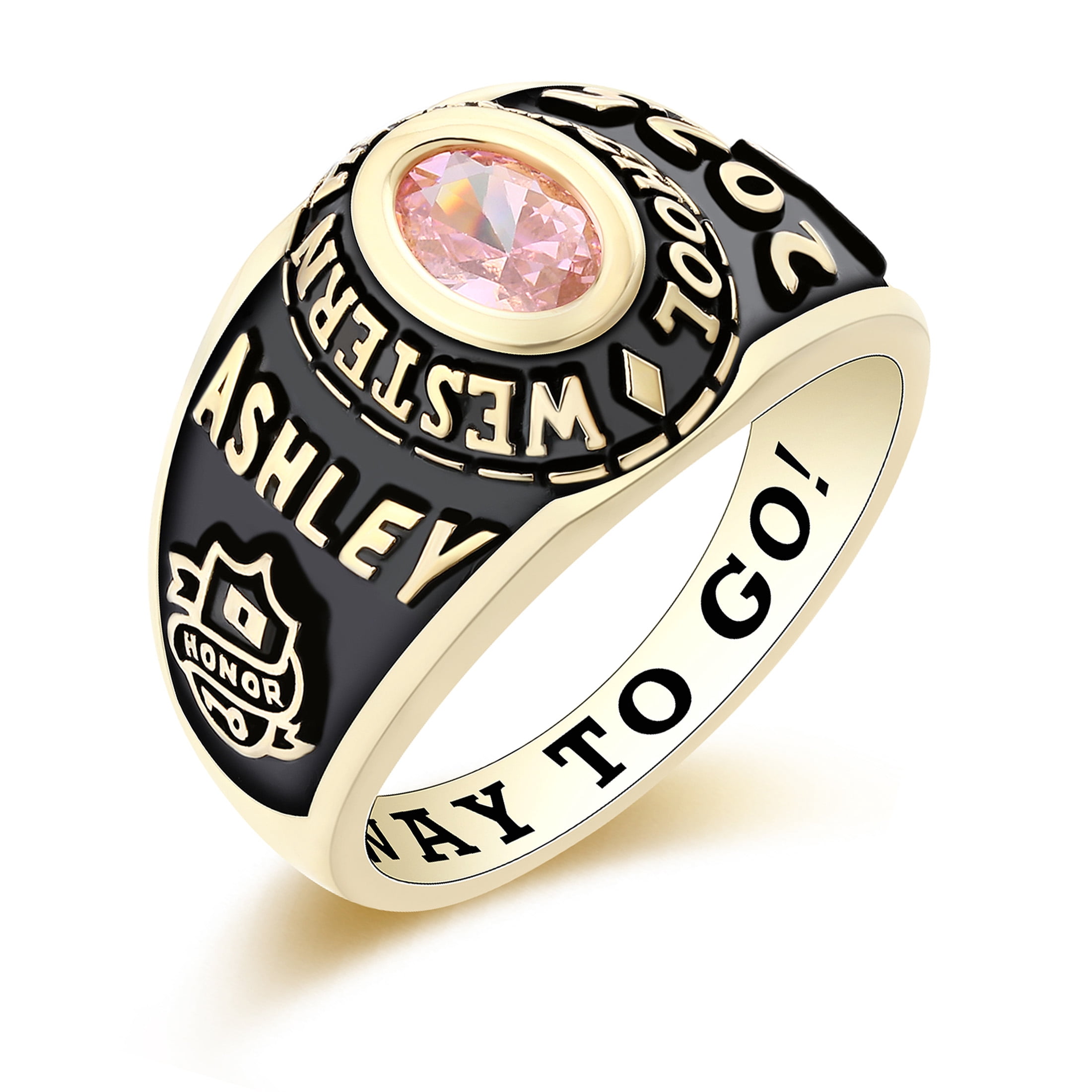 Mementos USA Customized Small Women's Class Ring 10kt Yellow Gold for High School and College
