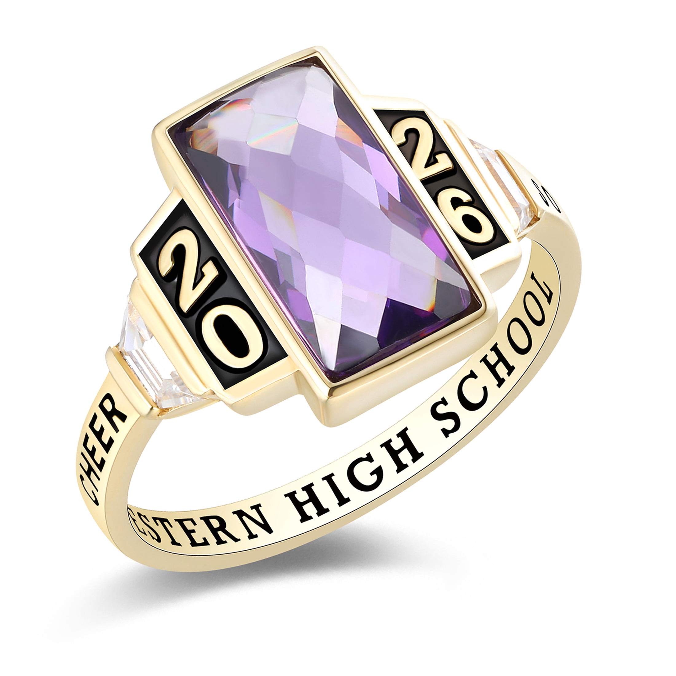 Mementos USA Custom 10kt Yellow Gold Class Ring for Women High School College-Checkboard