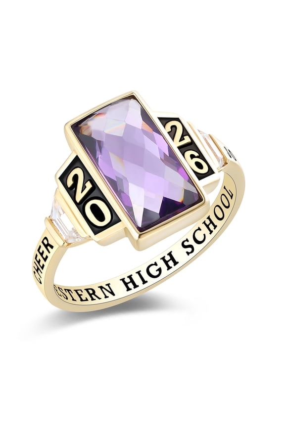Mementos PJM Custom 10kt Yellow Gold Class Ring for Women High School College-Checkboard
