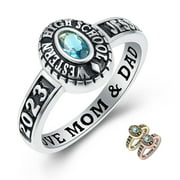 Mementos PJM Custom Class Rings for Women High School or College-Sterling Silver 925/Rhodium Plated