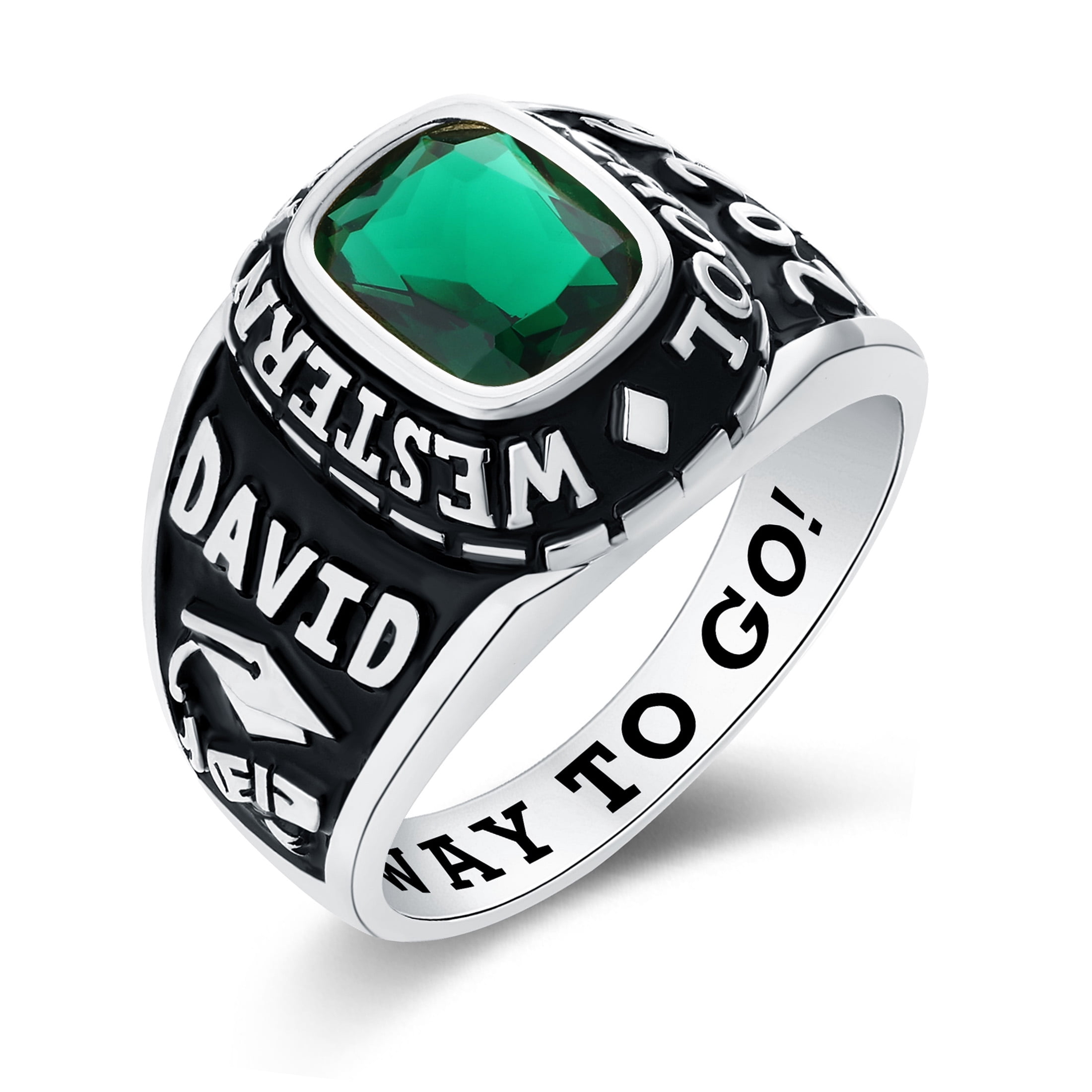 Mementos USA Custom Large Men's Class Rings 10kt White Gold for High School and College
