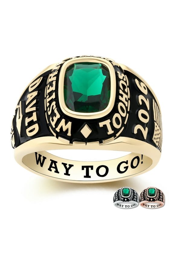 Mementos PJM Custom Large Men's Class Rings Sterling Silver for High School and College-Gold