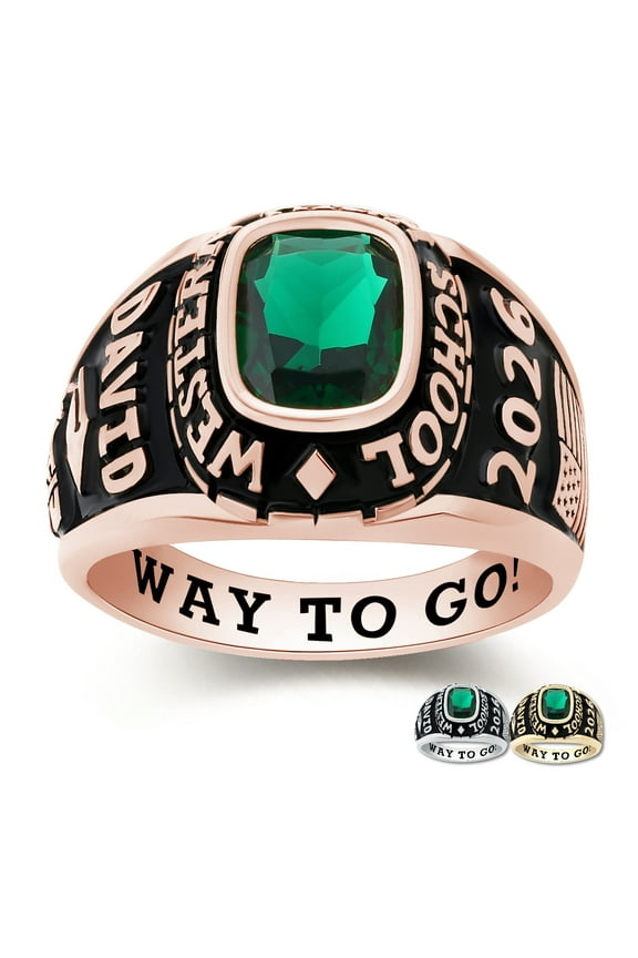 Mementos PJM Custom Large Men's Class Rings Sterling Silver for High School and College-Rose Gold