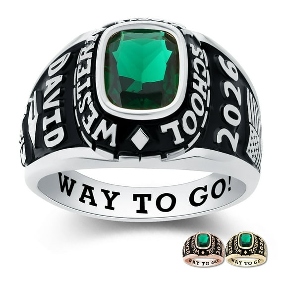 Mementos PJM Custom Large Men's Class Rings Sterling Silver for High School and College-Platinum