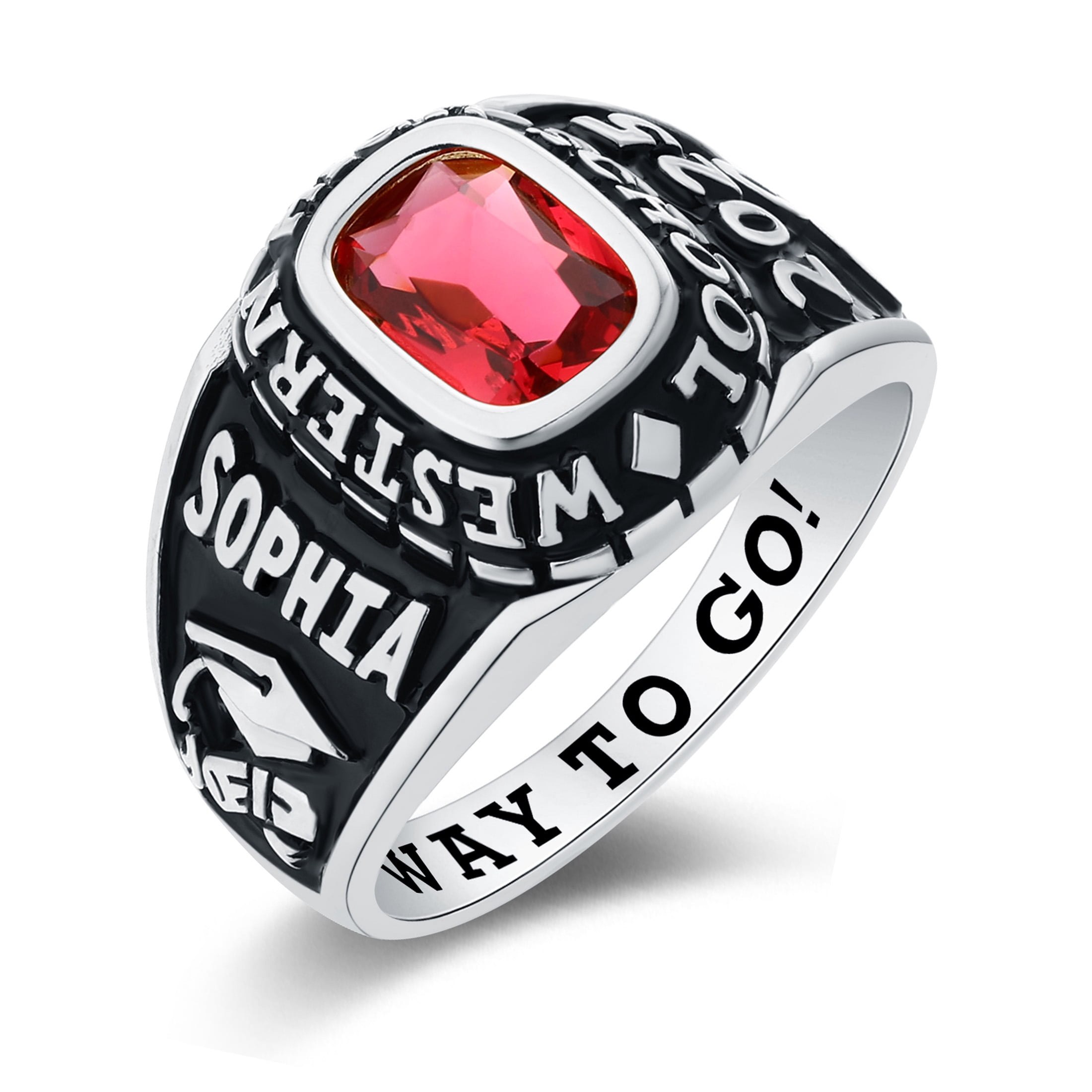 Mementos USA Custom Medium Women's Class Rings 10kt White Gold for High School and College