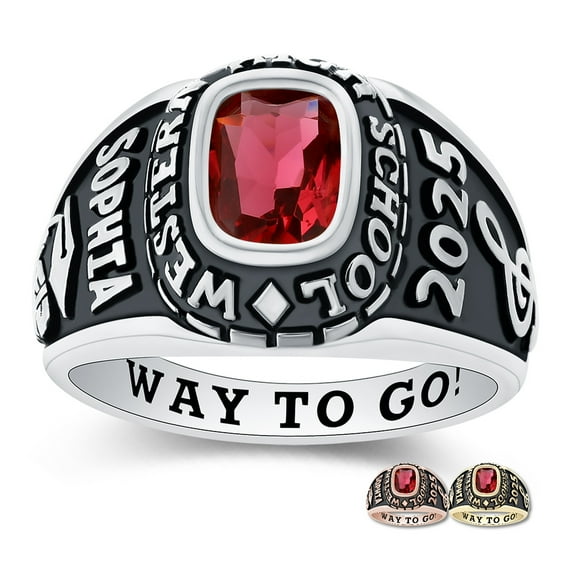 Mementos PJM Custom Medium Women's Class Rings for High School College-Sterling Silver/Platinum