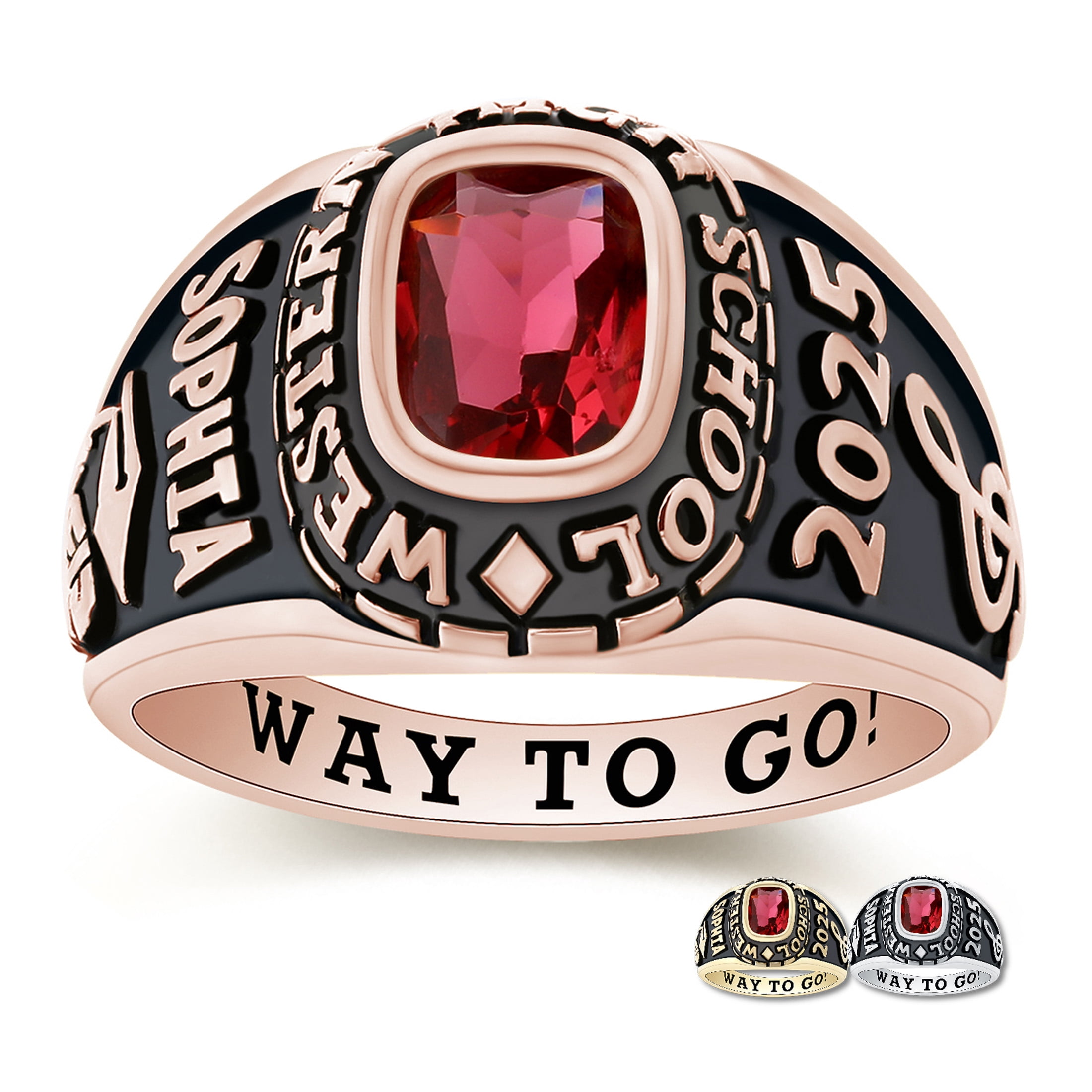 Mementos USA Custom Medium Women's Class Rings for High School College-Sterling Silver/Rose Gold