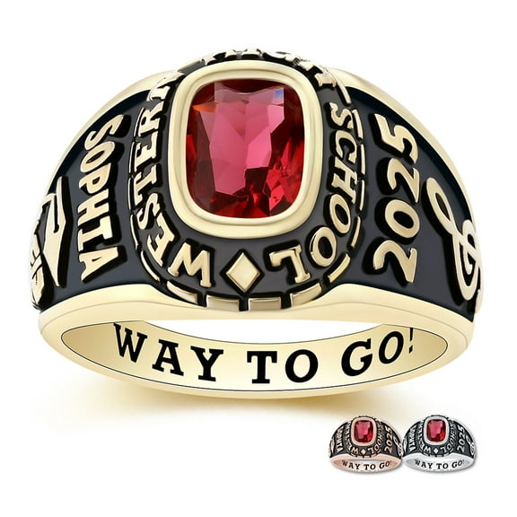 Mementos PJM Custom Medium Women's Class Rings for High School College-Sterling Silver/Gold