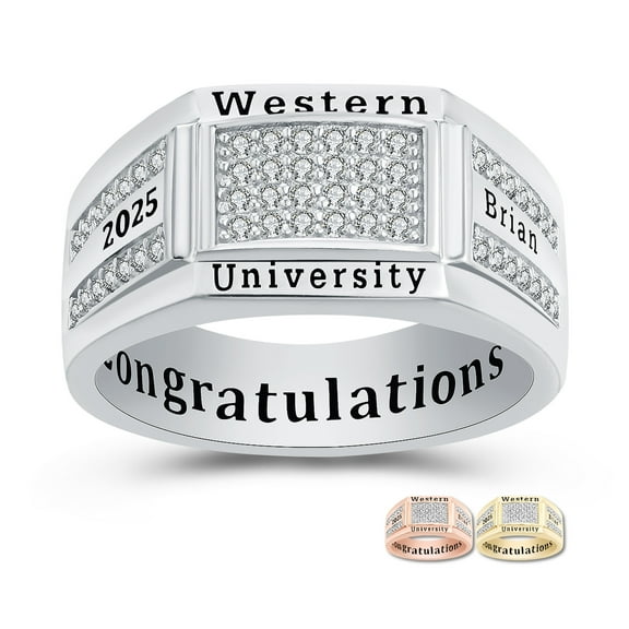 Mementos PJM Custom Men's Class Ring Sterling Silver for High School College-Platinum-Signature