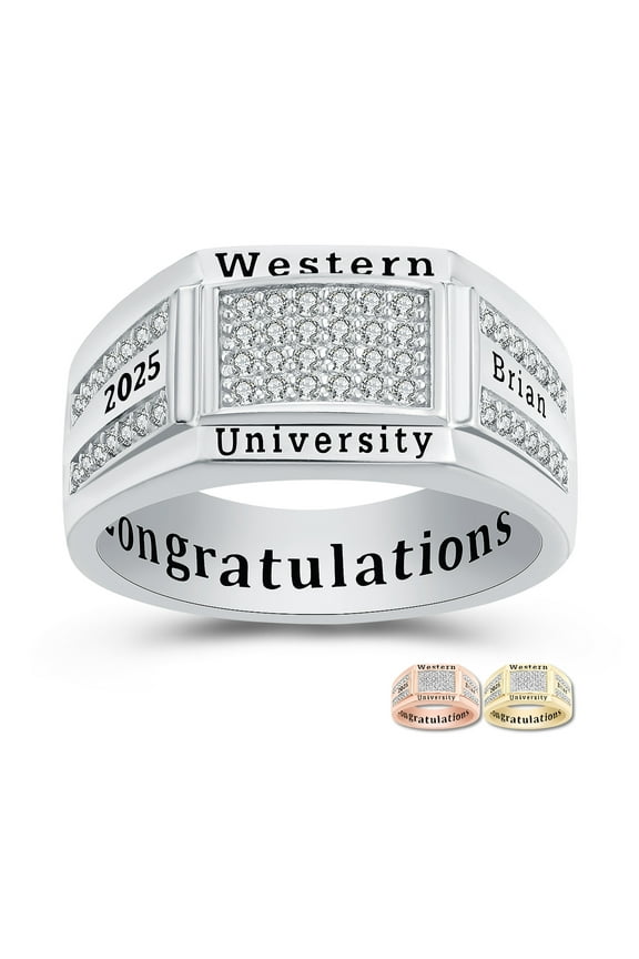 Mementos PJM Custom Men's Class Ring Sterling Silver for High School College-Platinum-Signature