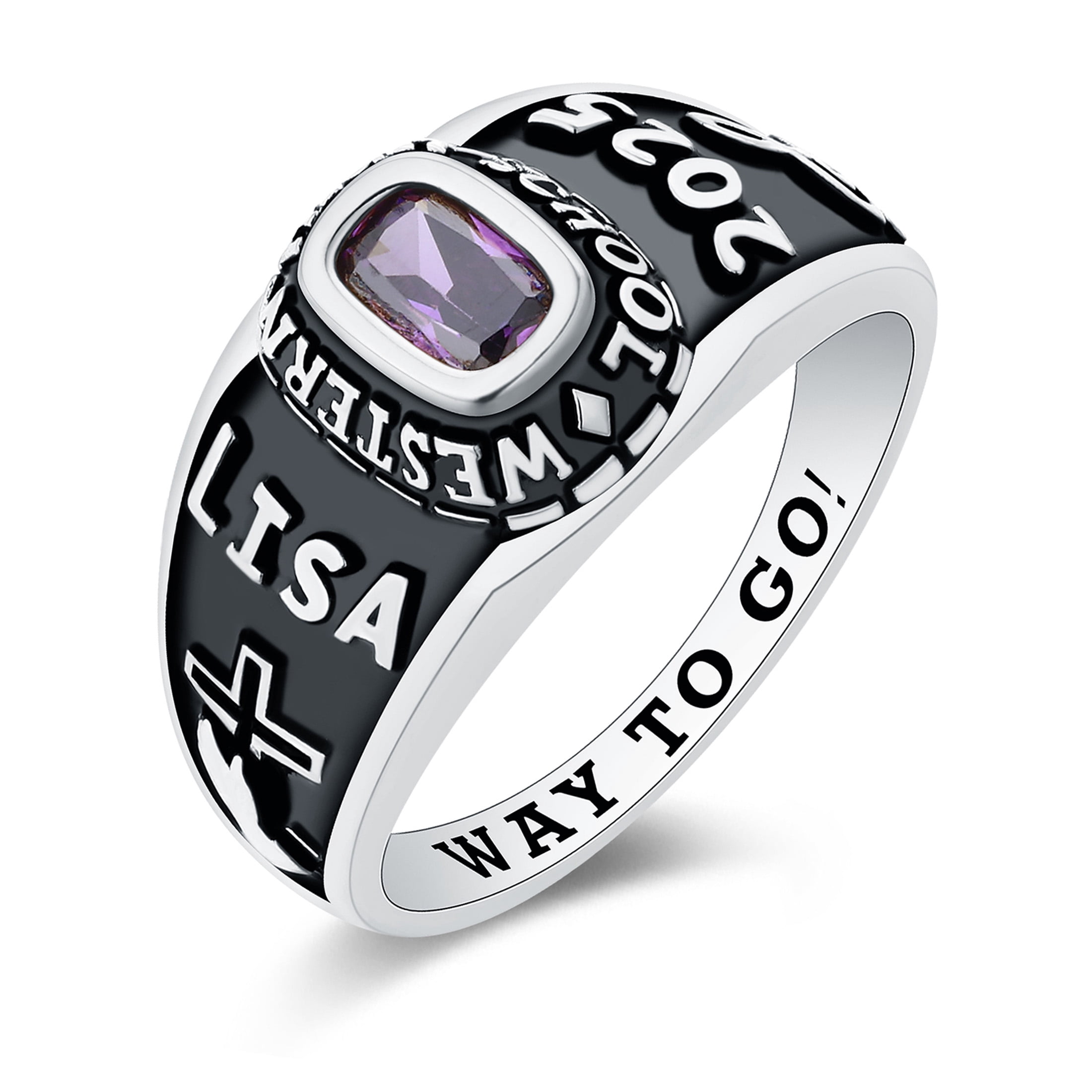 Mementos PJM Custom 10kt White Gold Class Rings for Women High School College Graduation-Petite