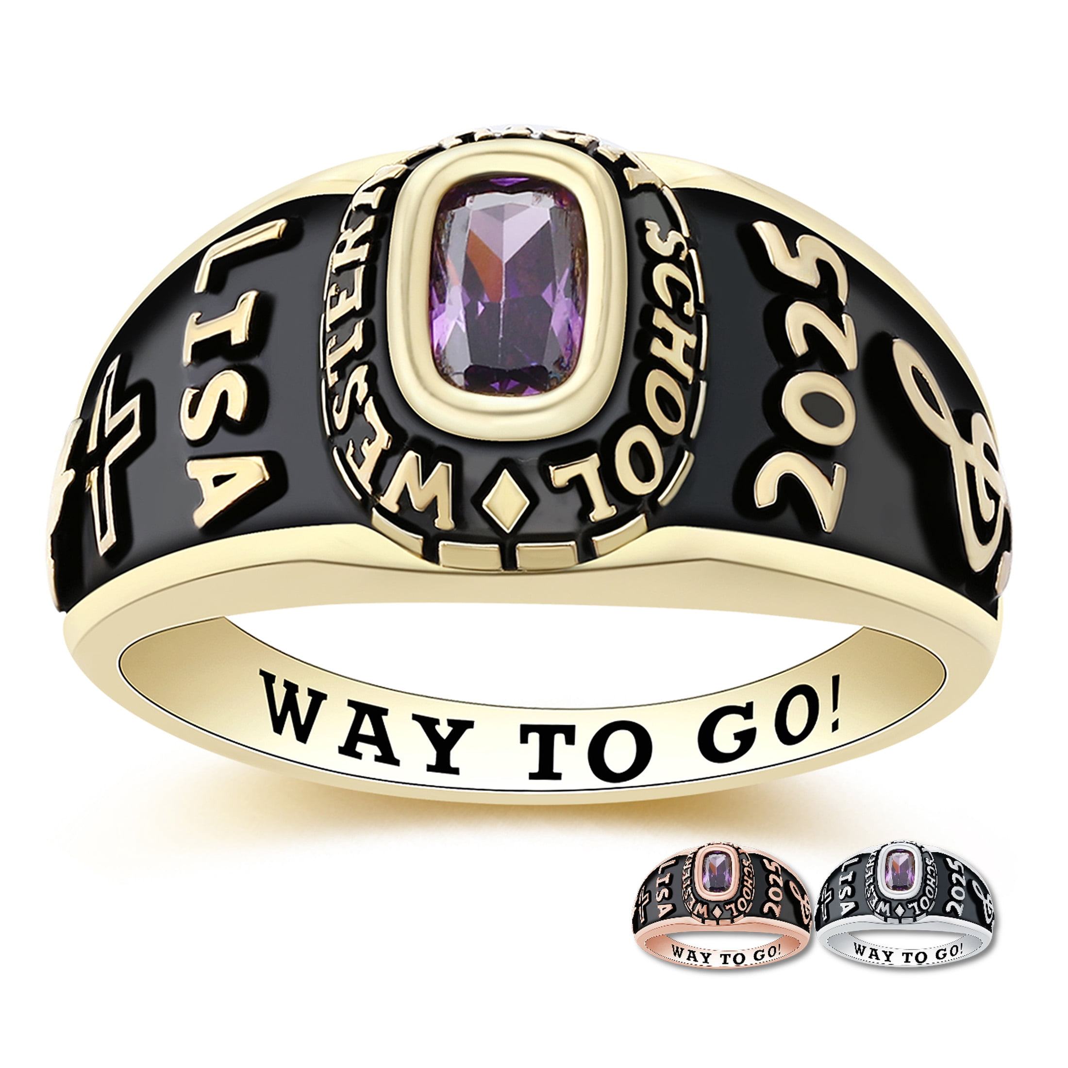Mementos USA Custom Sterling Silver Class Rings for Women High School College-Gold-Petite