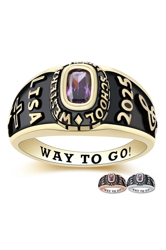 Mementos USA Custom Sterling Silver Class Rings for Women High School College-Gold-Petite