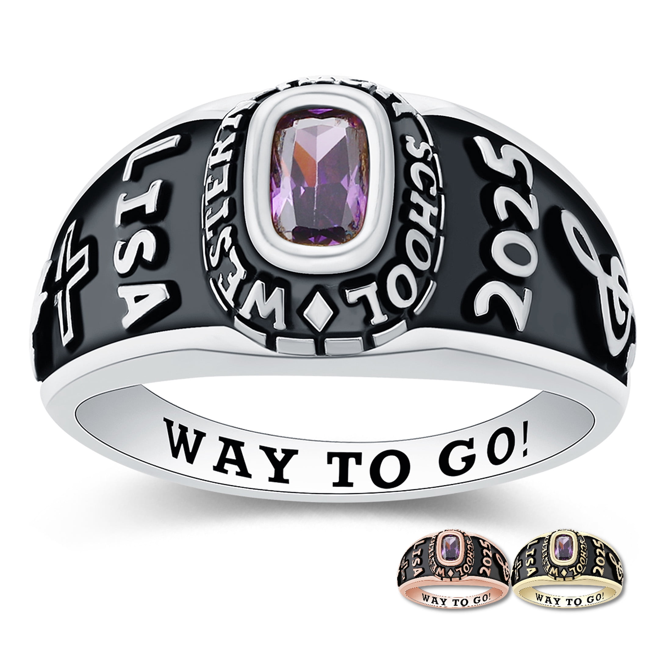 Mementos USA Custom Sterling Silver Class Rings for Women High School College-Platinum-Petite