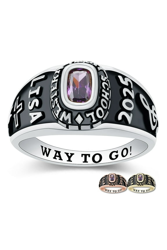 Mementos PJM Custom Sterling Silver Class Rings for Women High School College-Platinum-Petite