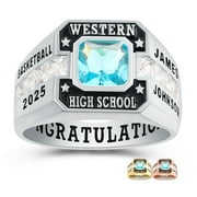 MEMENTOS JEWELRY Mementos USA Customized Phoenix Sterling Silver Men's Birthstone Class Ring for High School College