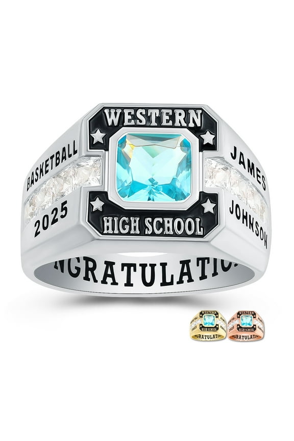 Mementos PJM Customized Sterling Silver Men's Class Ring for High School College-Platinum-Phoenix
