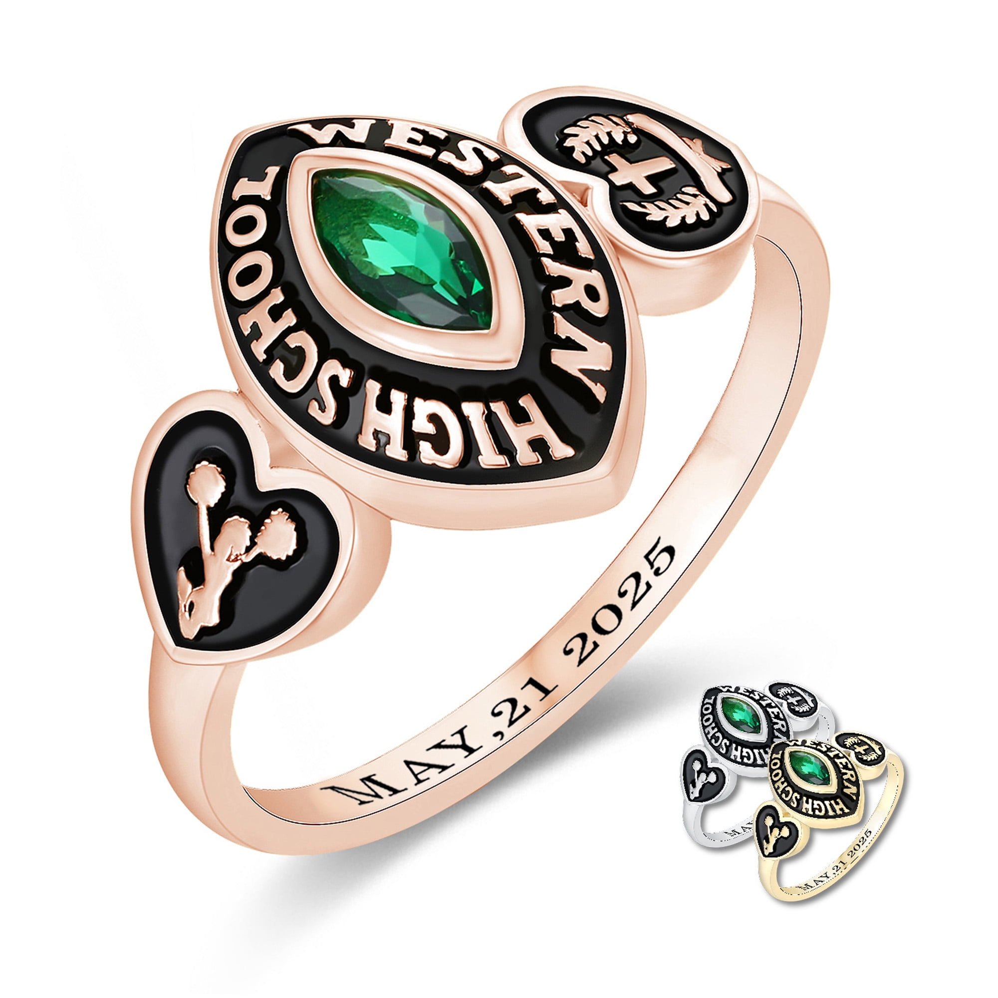 Mementos USA Custom Sterling Silver Class Rings for Women High School and College-Rose Gold-Royalty