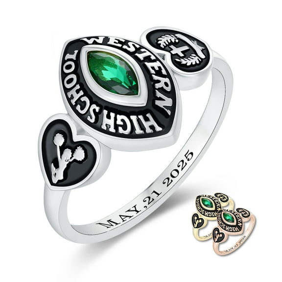 Mementos PJM Custom Sterling Silver Class Rings for Women High School and College-Platinum-Royalty