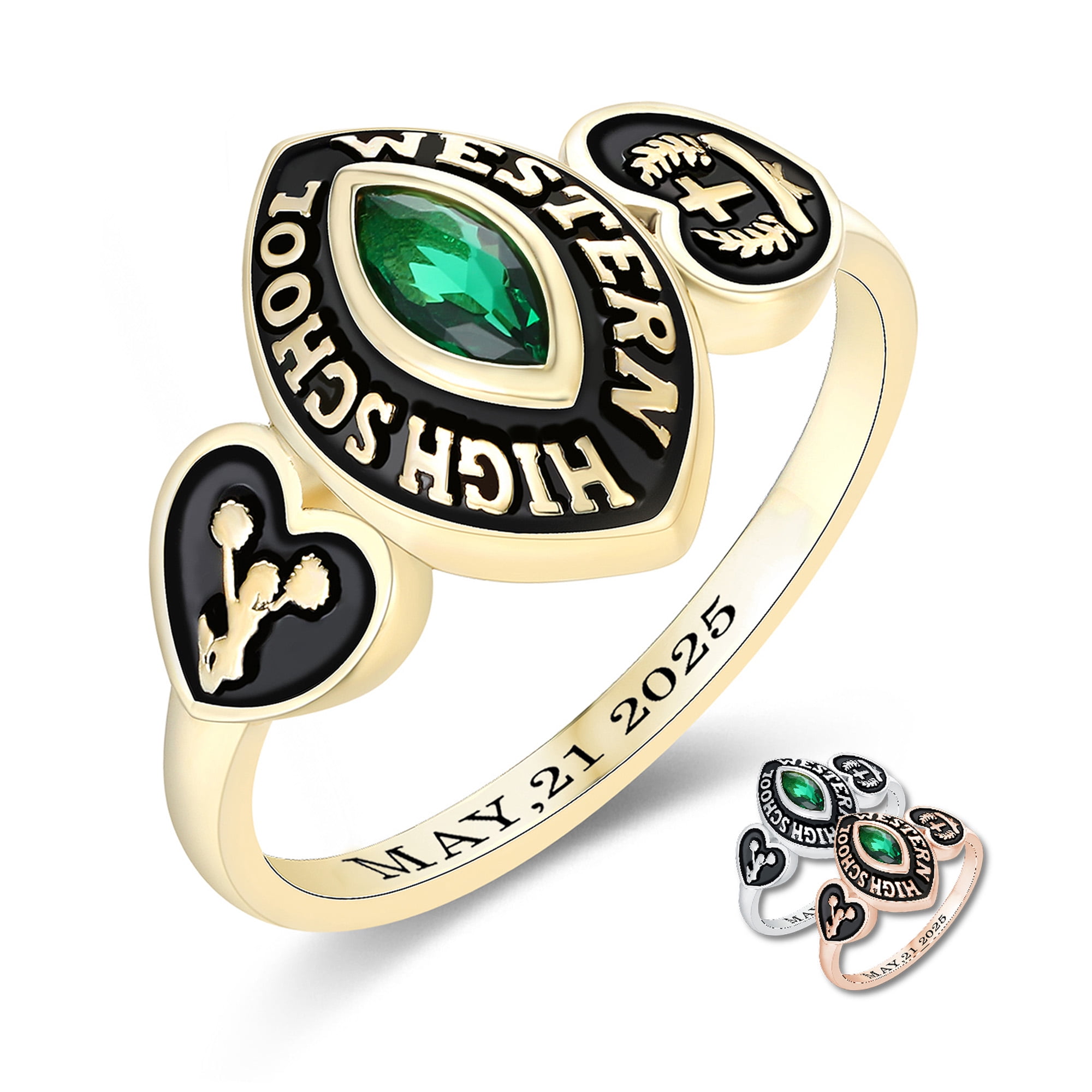 Mementos USA Custom Sterling Silver Class Rings for Women High School and College-Gold-Royalty