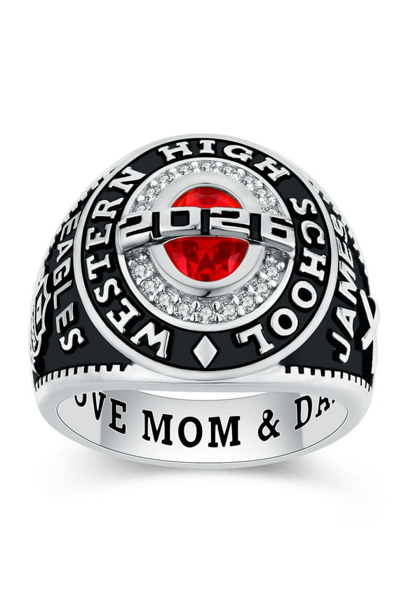 Mementos USA Customized Silver Class Rings for Men High School College University with CZ Stone