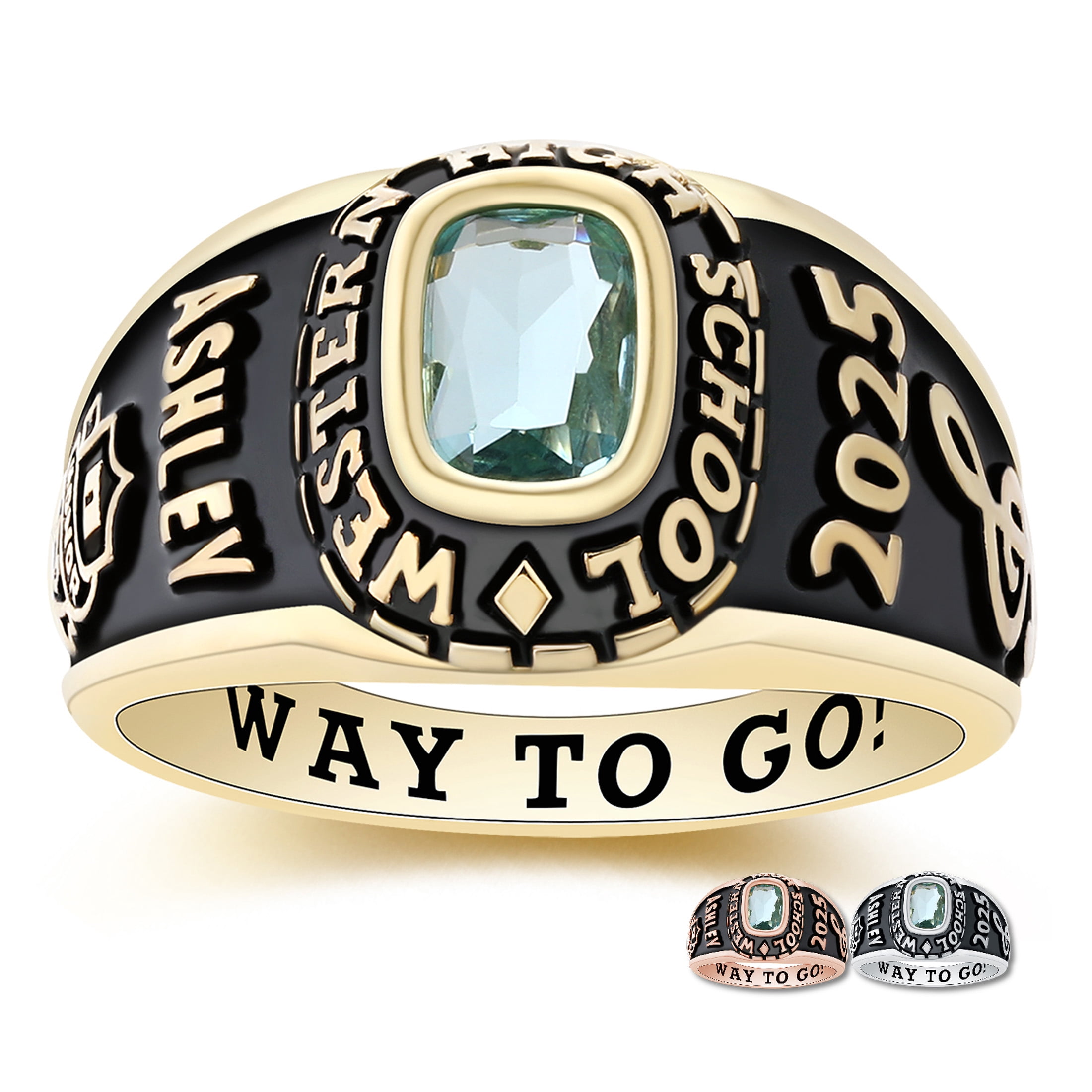 Mementos USA Customized Small Women's Class Ring for High School College-Sterling Silver/Gold