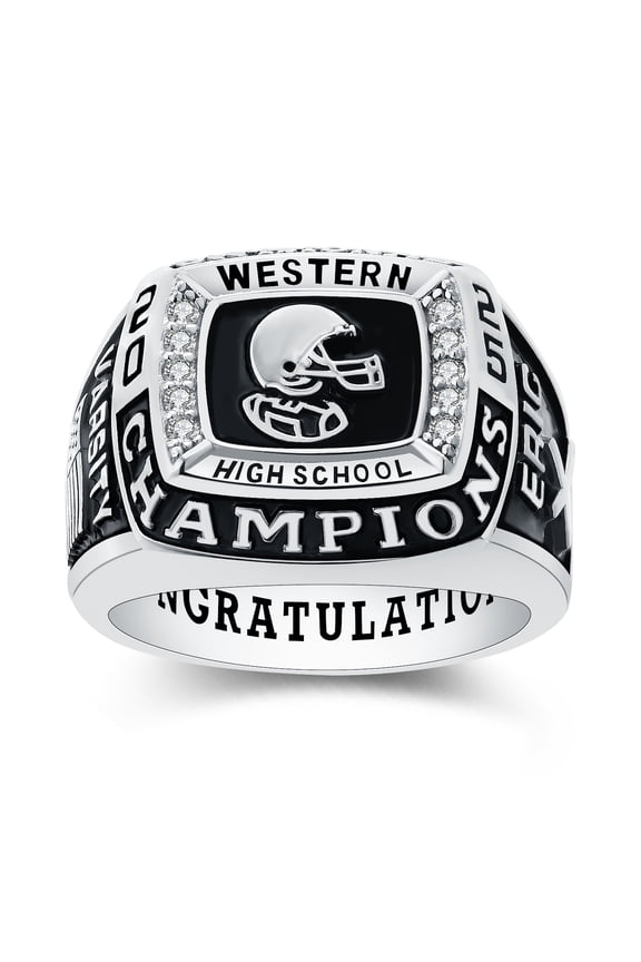 Mementos USA Custom Men's Class Rings Sterling Silver for High School and College-Platinum-Champion