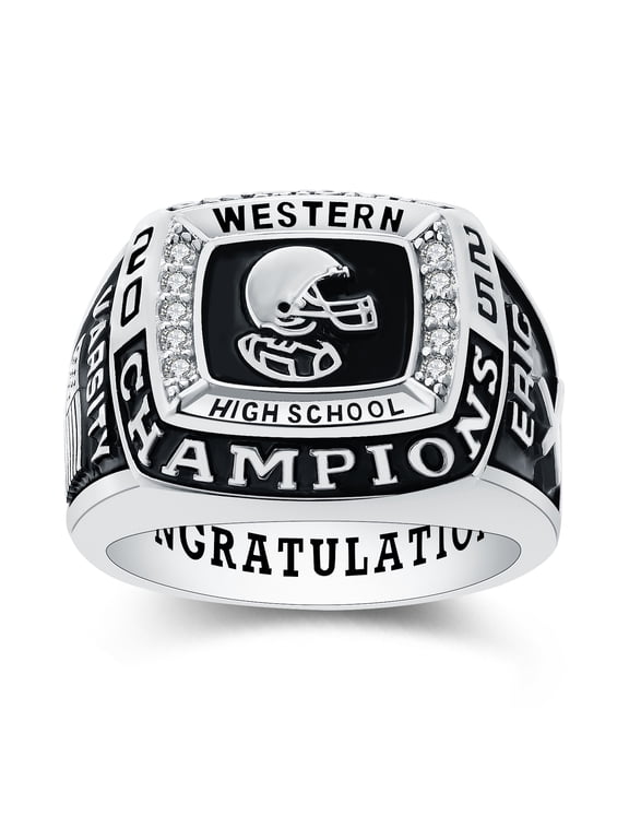 Mementos USA Custom Men's Class Rings Sterling Silver for High School and College-Platinum-Champion