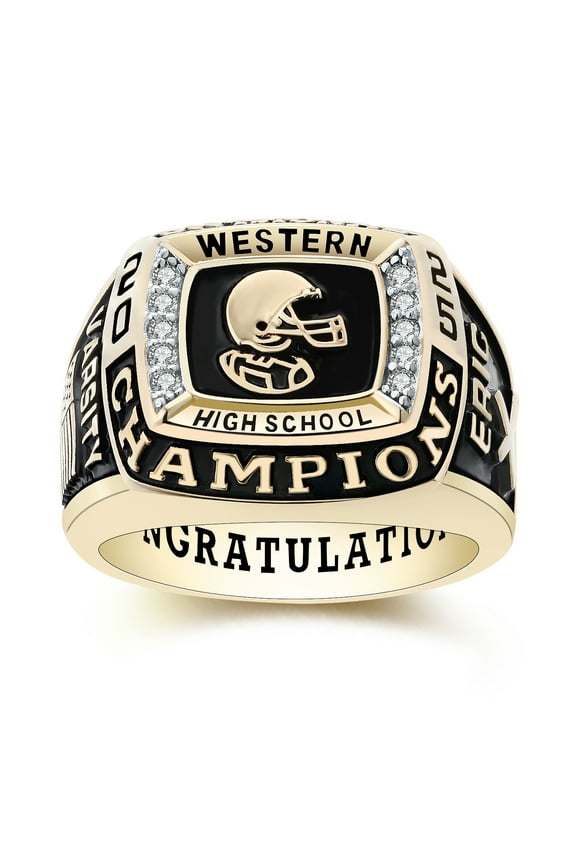 Mementos PJM Custom Men's Class Rings Sterling Silver for High School and College-Gold-Champion