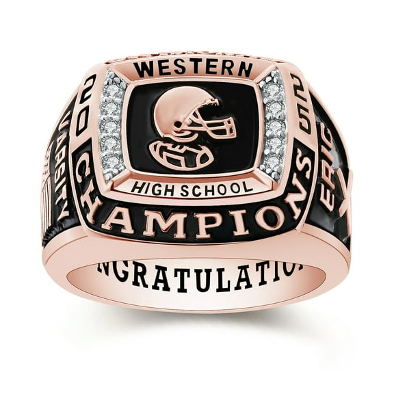 Mementos PJM Custom Men's Class Rings Sterling Silver for High School and College-Rose Gold-Champion