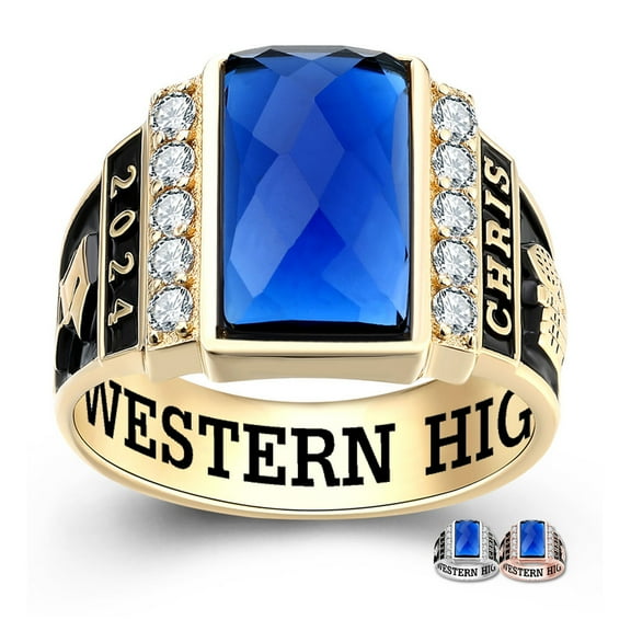 Mementos PJM Custom Men's Class Rings Sterling Silver for High School College-Gold-Checkboard