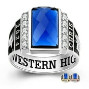 Mementos PJM Custom Men's Class Rings Sterling Silver for High School College-Platinum-Checkboard