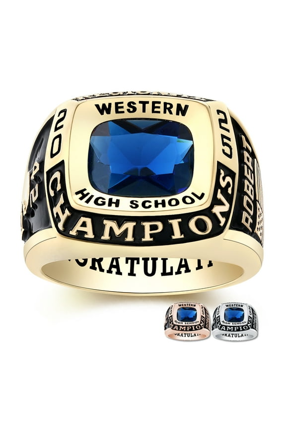 Mementos PJM Custom Men's Class Rings Sterling Silver for High School College-Gold-Champion