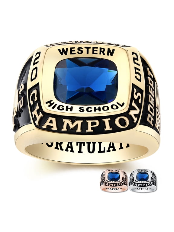 Mementos PJM Custom Men's Class Rings Sterling Silver for High School College-Gold-Champion