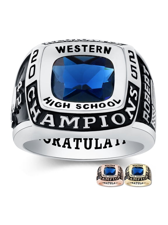 Mementos PJM Custom Men's Class Rings Sterling Silver for High School College-Platinum-Champion