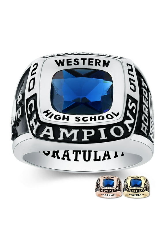 Mementos PJM Custom Men's Class Rings Sterling Silver for High School College-Platinum-Champion