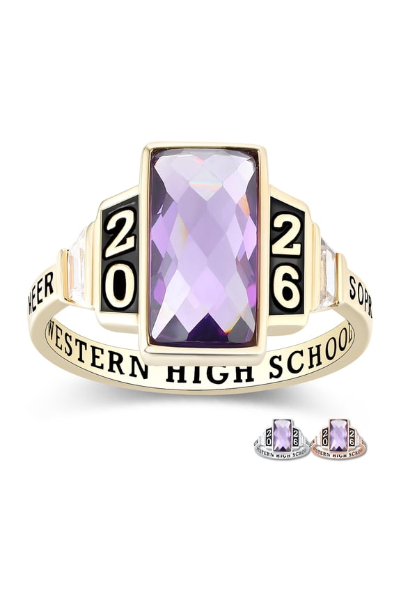 Mementos USA Custom Sterling Silver Class Ring for Women High School College-Gold-Checkboard